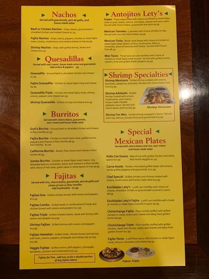 Menu at Guti's MexItaly Restaurant, Arkadelphia