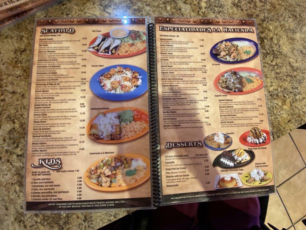 Menu at La Hacienda restaurant, Americus