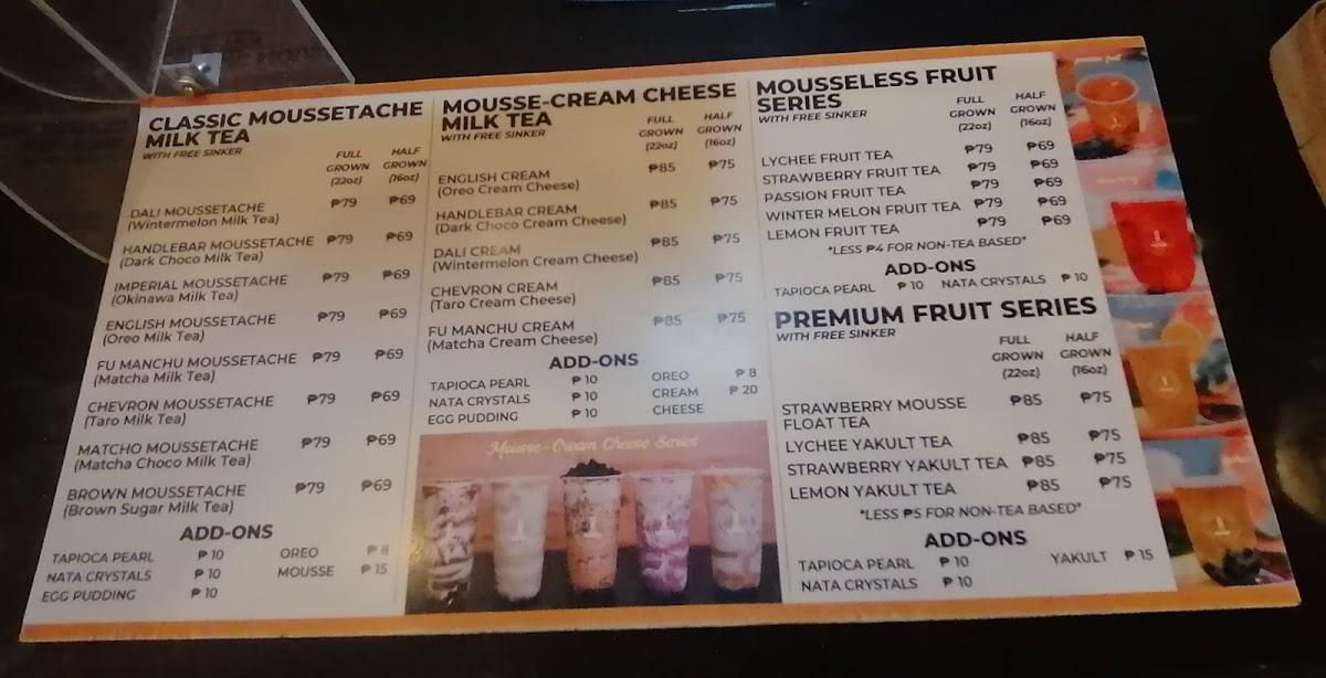 Menu at Mr. Moussetache Milk Tea House Talisay Cebu, Talisay City