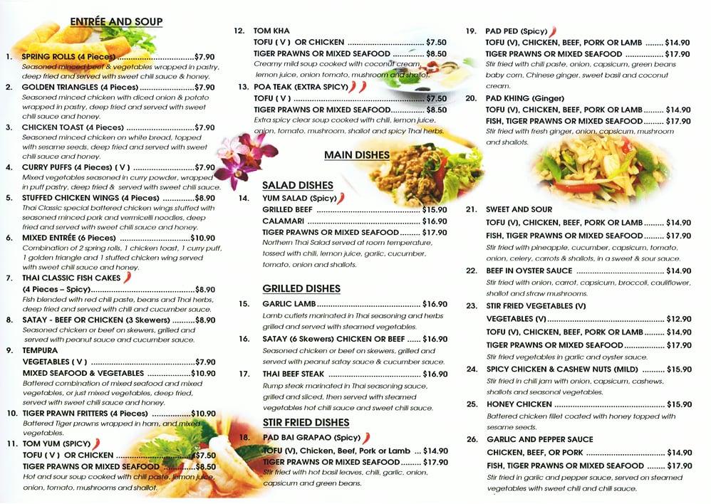 Menu at Thai Classic Restaurant, Gladstone Central