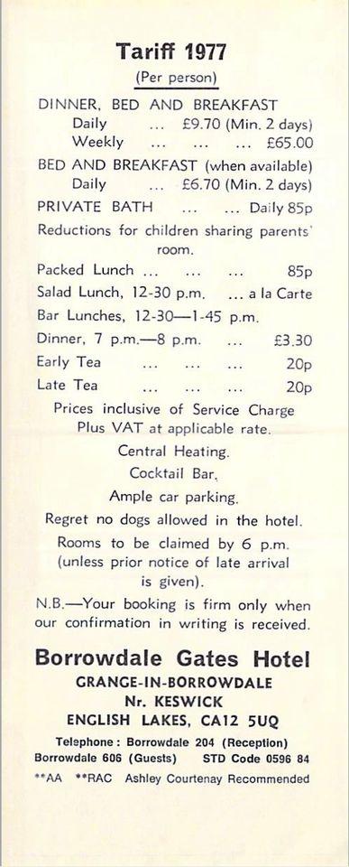 Menu at Borrowdale Gates Hotel Keswick restaurant, Above Derwent