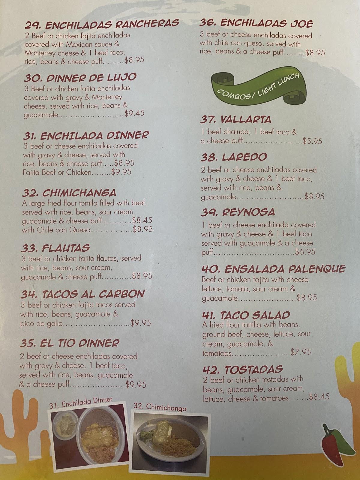 Menu at El Tio Mexican Restaurant, Hemphill