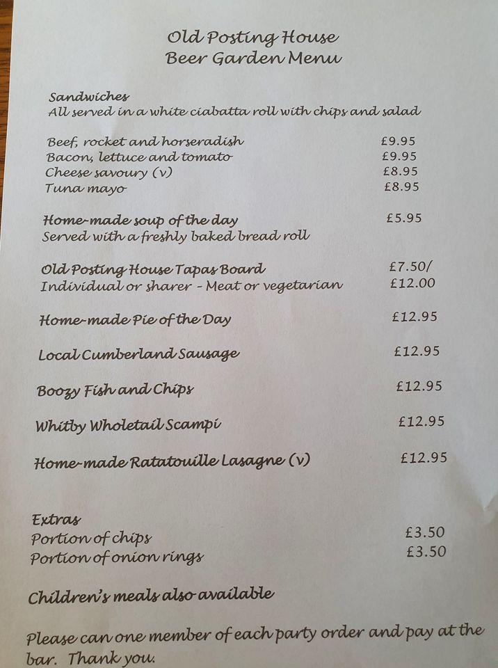 Menu at Old Posting House pub & bar, Cockermouth, Deanscales