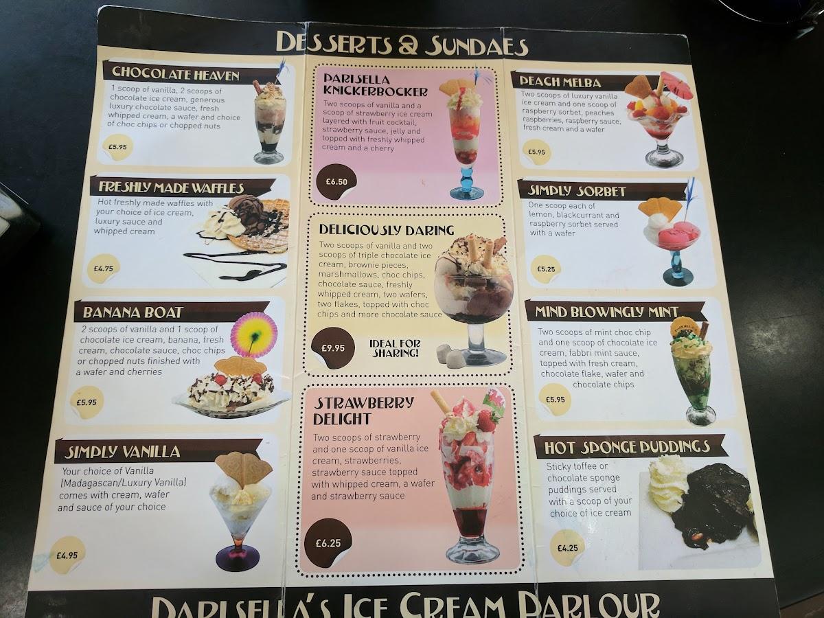 Menu at Parisella's Ice Cream Parlour restaurant, Conwy