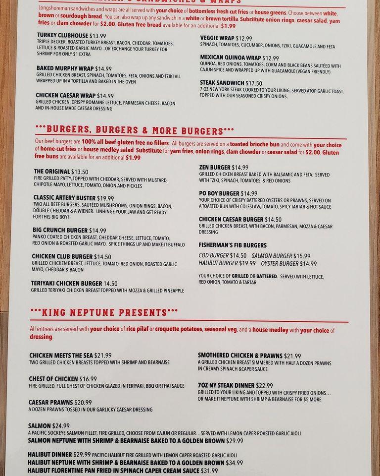 Menu at The Clam Bucket restaurant, Port Alberni