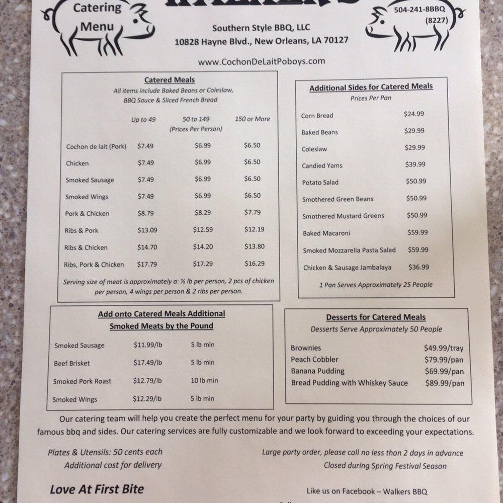Menu at Walker's BBQ, New Orleans
