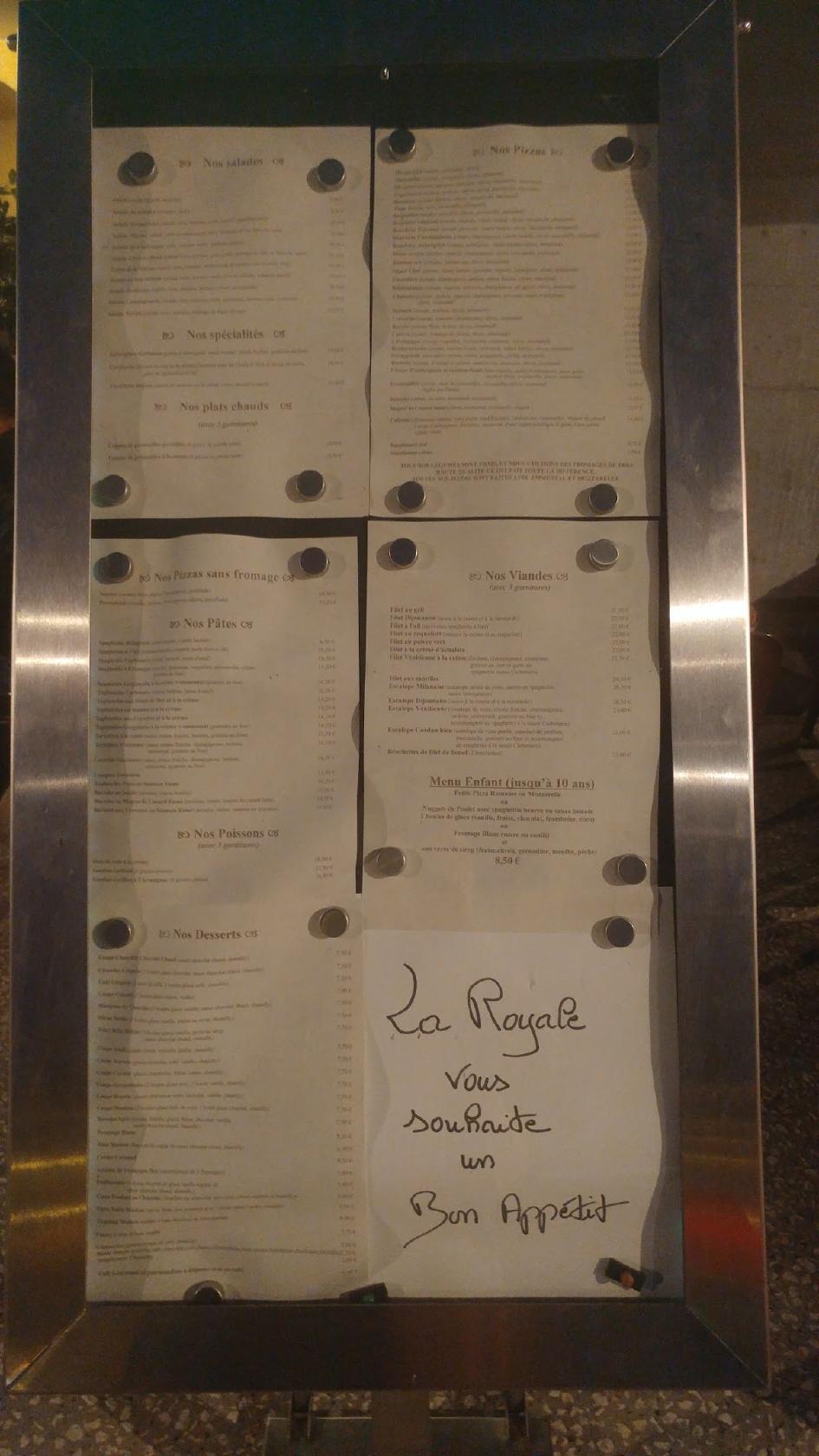 Menu au Restaurant Pizzeria La Royale, Grenoble