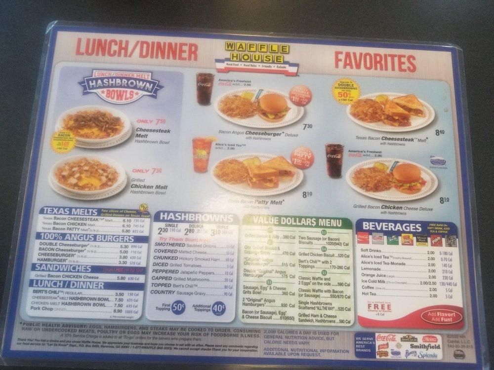 Menu at Waffle House restaurant, Foley, S McKenzie St