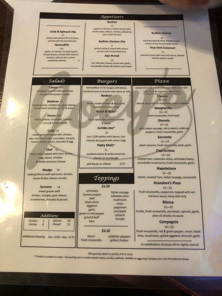 Menu At Joeys Fine Food And Pizza Pub And Bar Denver