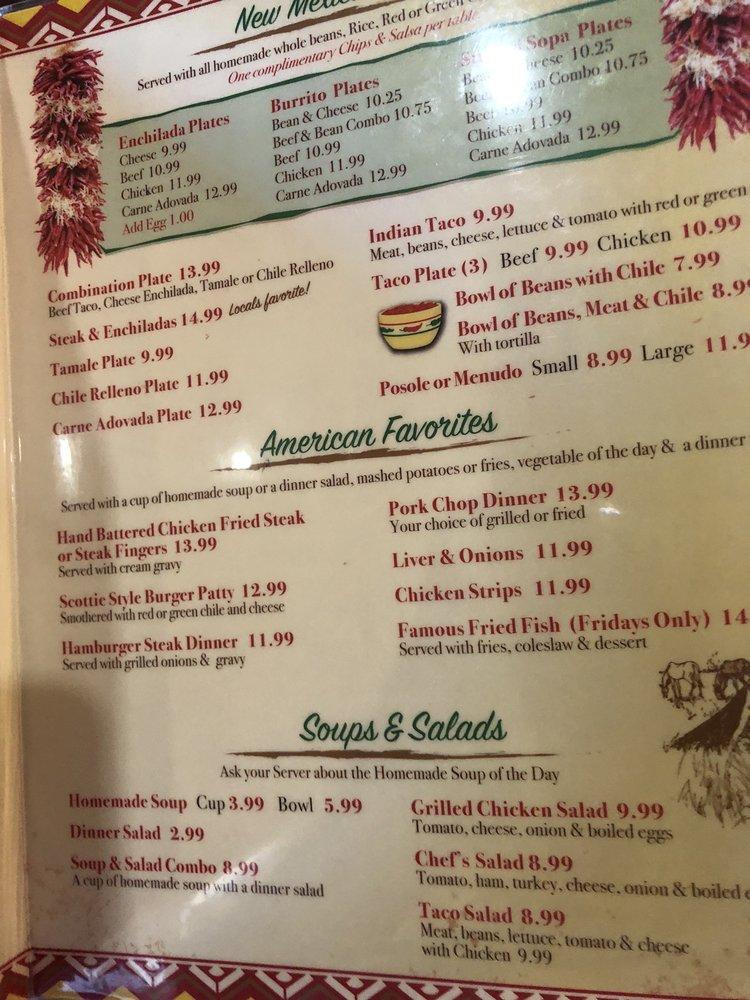 Menu at Sopa's Restaurant, Bosque Farms