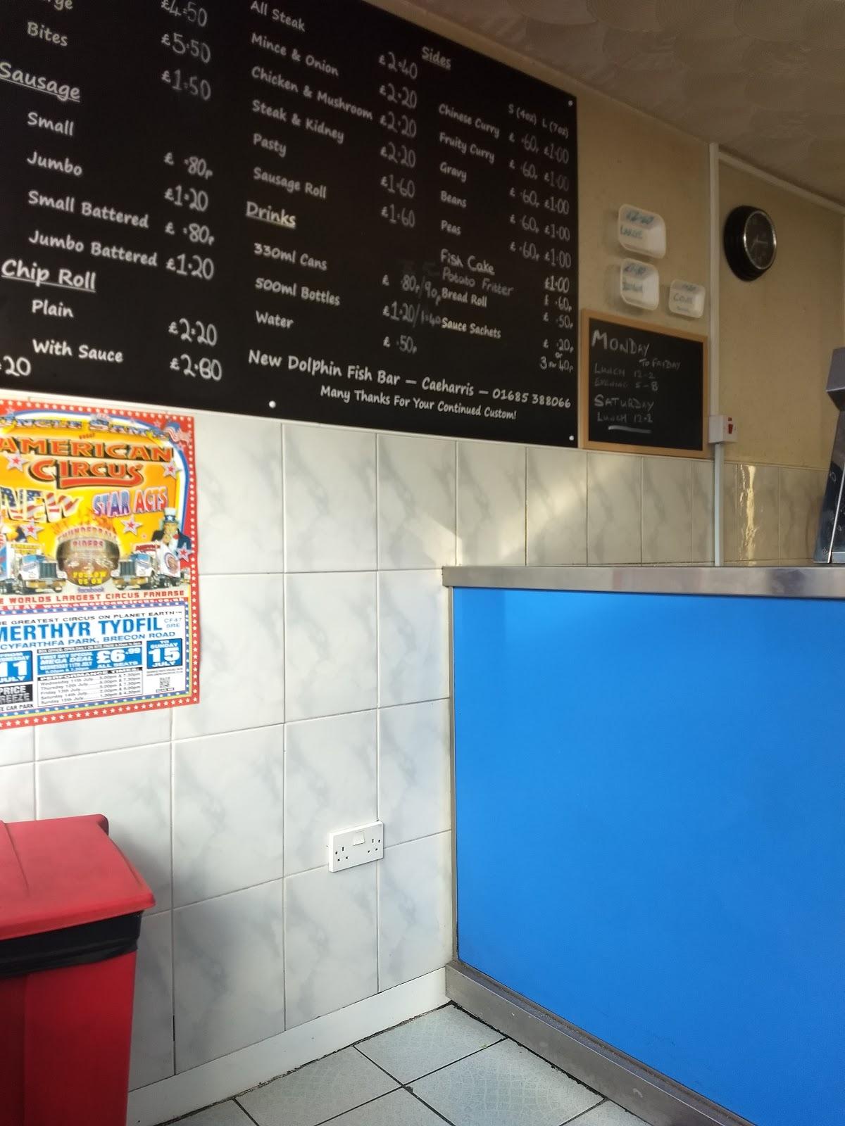 Menu at New Dolphin Fish Bar, Merthyr Tydfil