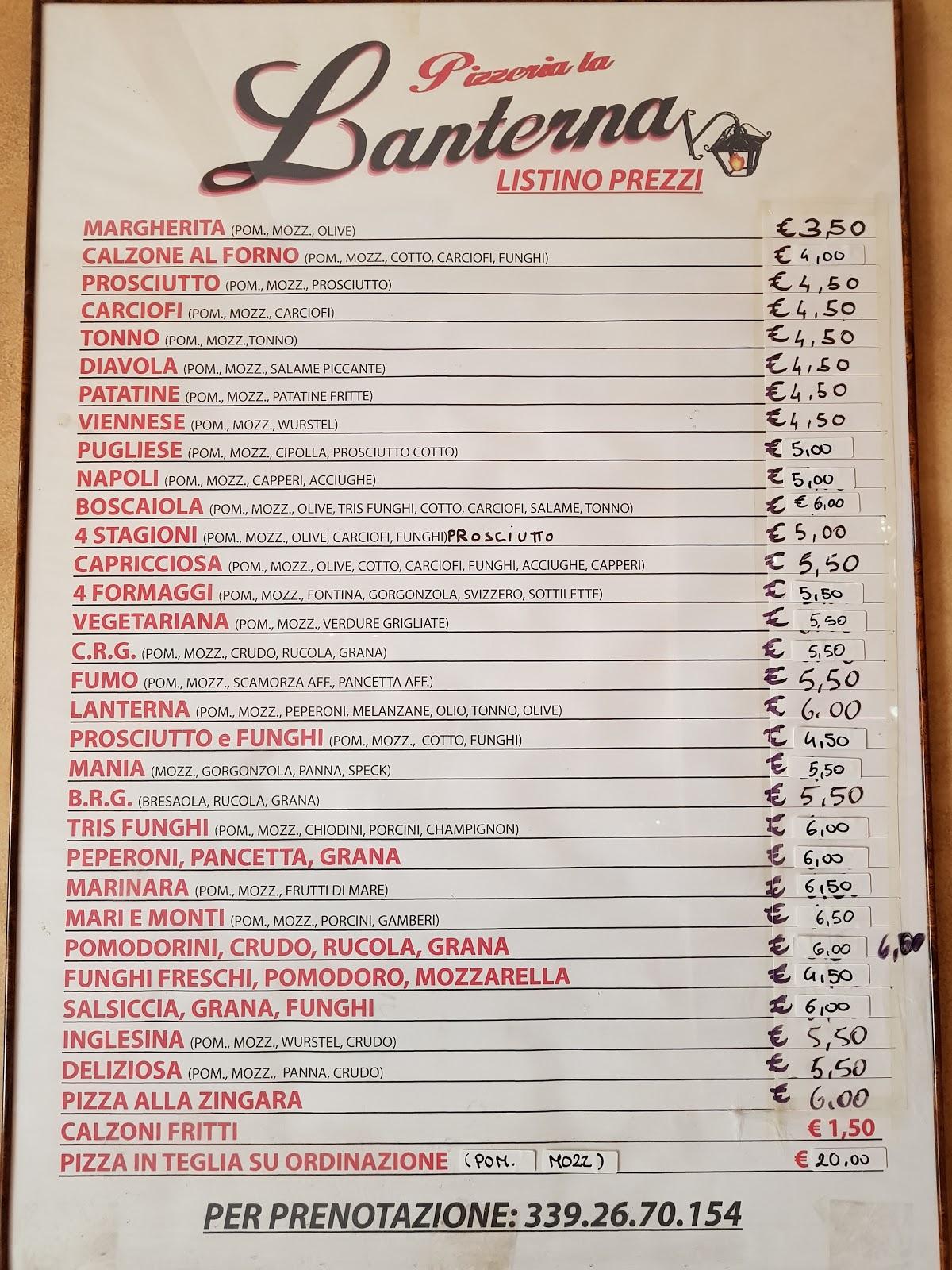 Menu di Pizzeria La Lanterna 