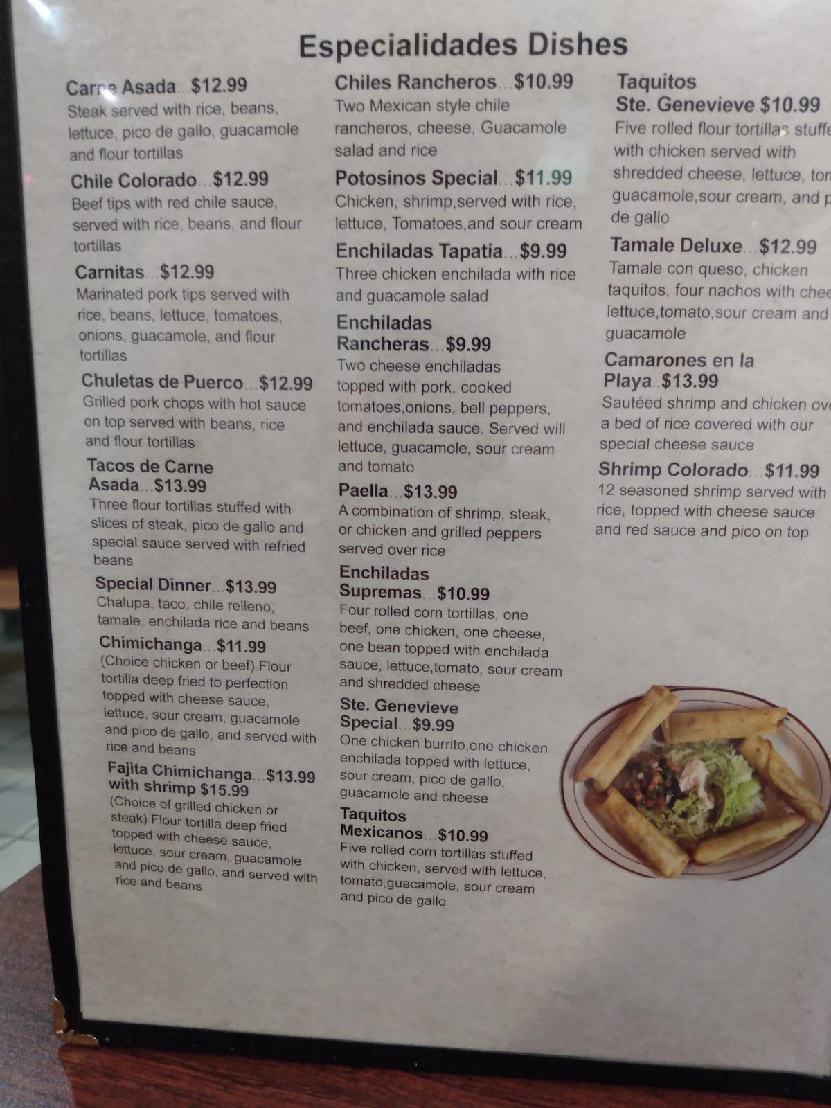 Menu at El Potosino Mexican Restaurant, Ste. Genevieve