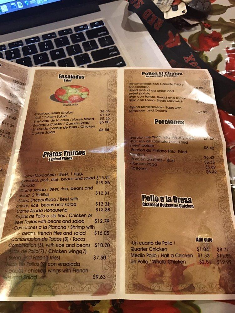 Carta del restaurante Pollos A La Brasa El Chalan, Boston, 405 Chelsea St