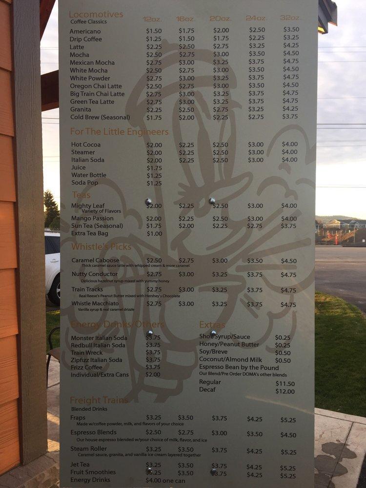 Menu at Whistle Stop Coffee Shop restaurant, Spokane Valley