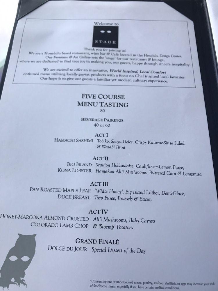 Menu at Stage Restaurant, Honolulu, Kapiolani Blvd