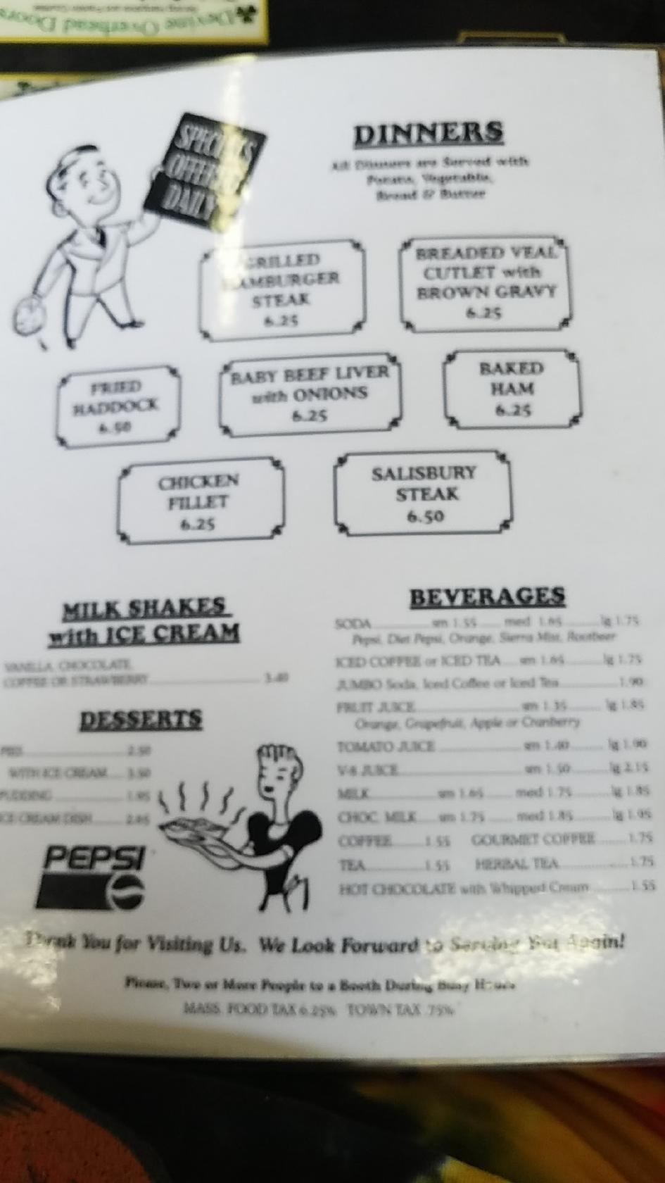 Menu at Brad's Place restaurant, Greenfield