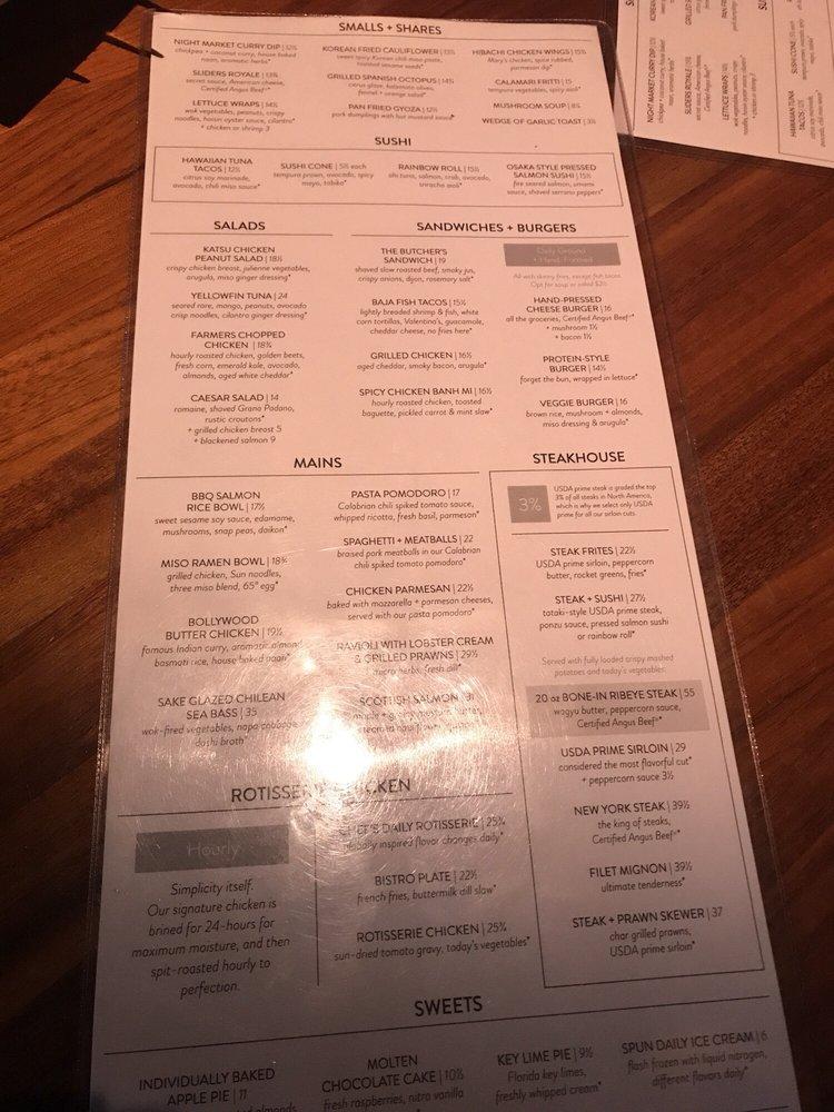 Menu at JOEY Woodland Hills restaurant, Los Angeles