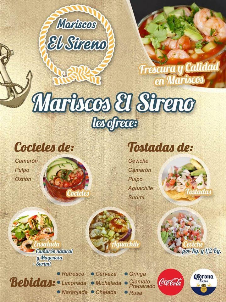 Carta del restaurante Mariscos el sireno, Aguascalientes