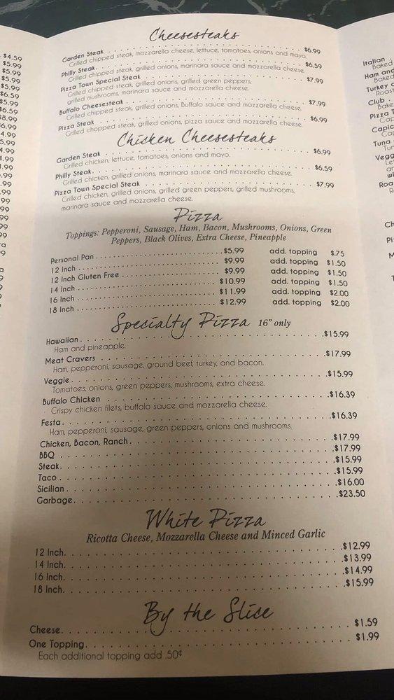 Menu at Pizza Town Pizzeria, Thompsontown