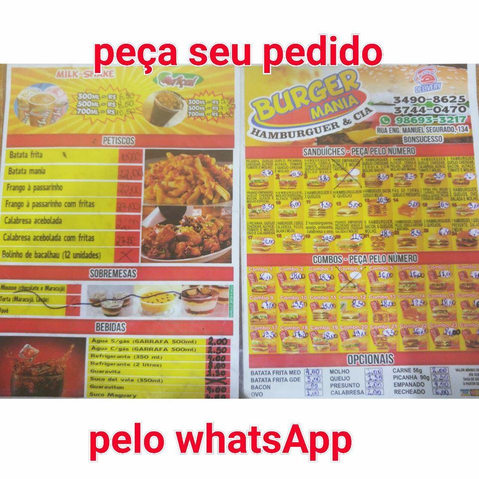 Burger mania cardápio