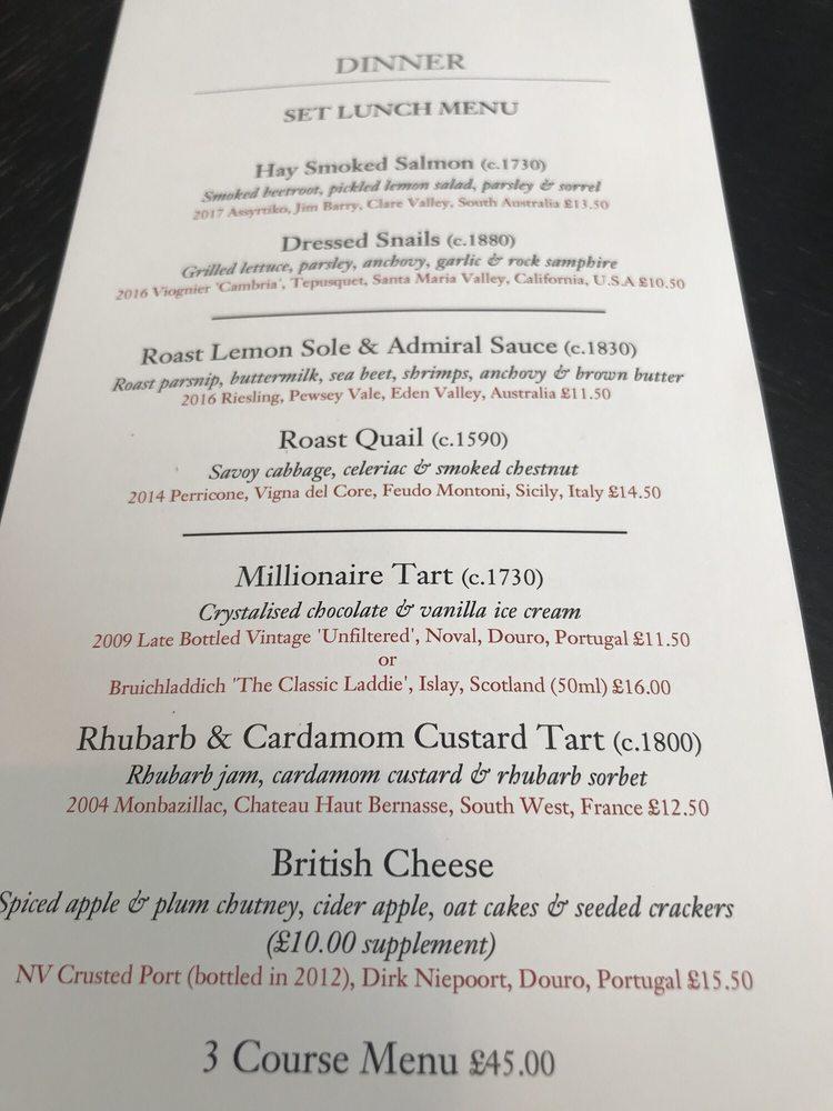 Carta del restaurante Dinner by Heston Blumenthal, Londres