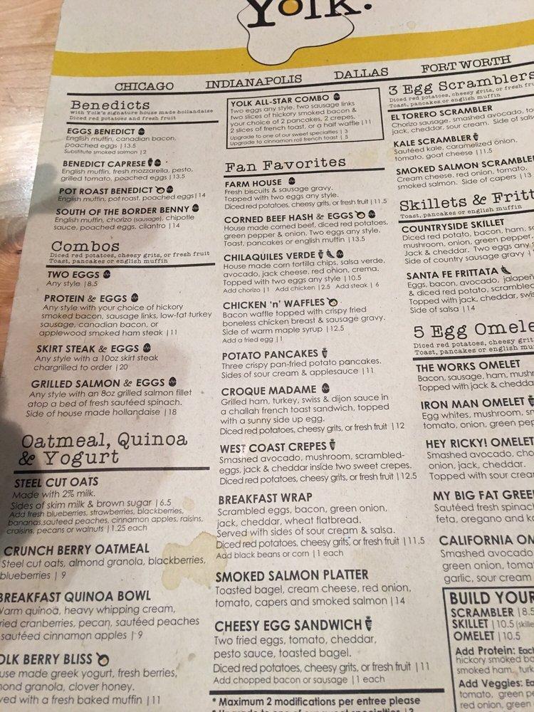 Menu at Yolk Sundance Square restaurant, Fort Worth