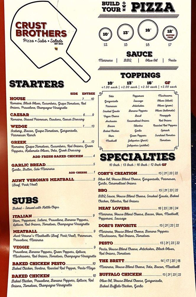 Menu at Crust Brothers Pizza pizzeria, Scottsdale, E Shea Blvd Suite 111