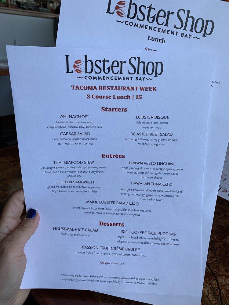 Menu at Lobster Shop restaurant, Ruston Way