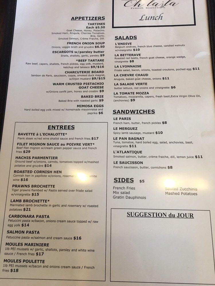 Menu at Ohlala French Bistro restaurant, Las Vegas, N Rampart Blvd 150
