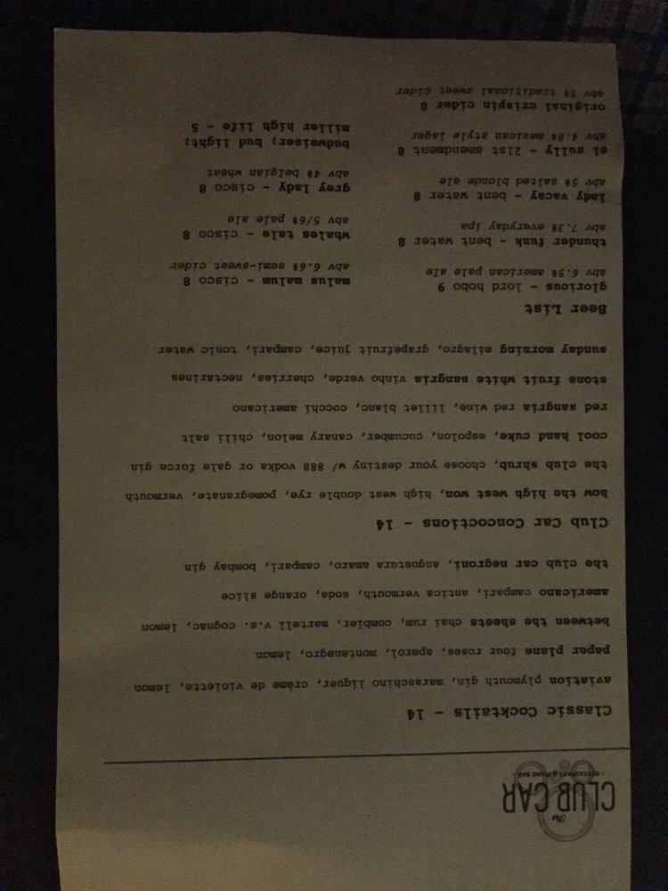 Menu at The Club Car, Nantucket