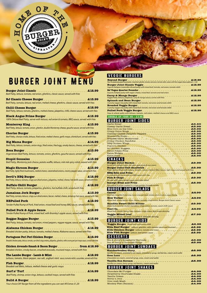 Menu at The Hendrix Bar, Gibraltar, Gibraltar
