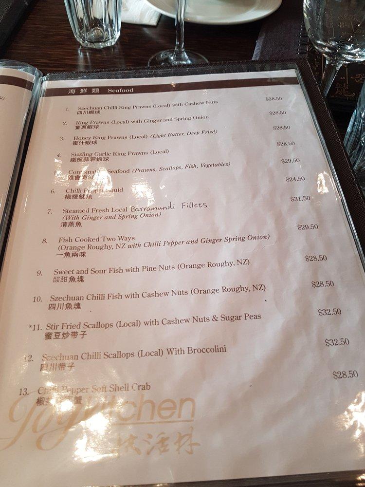 Menu at Joy Kitchen restaurant, Fremantle