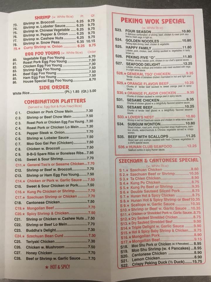 Menu at Peking Wok restaurant, Wilmington, Carolina Beach Rd STE 120