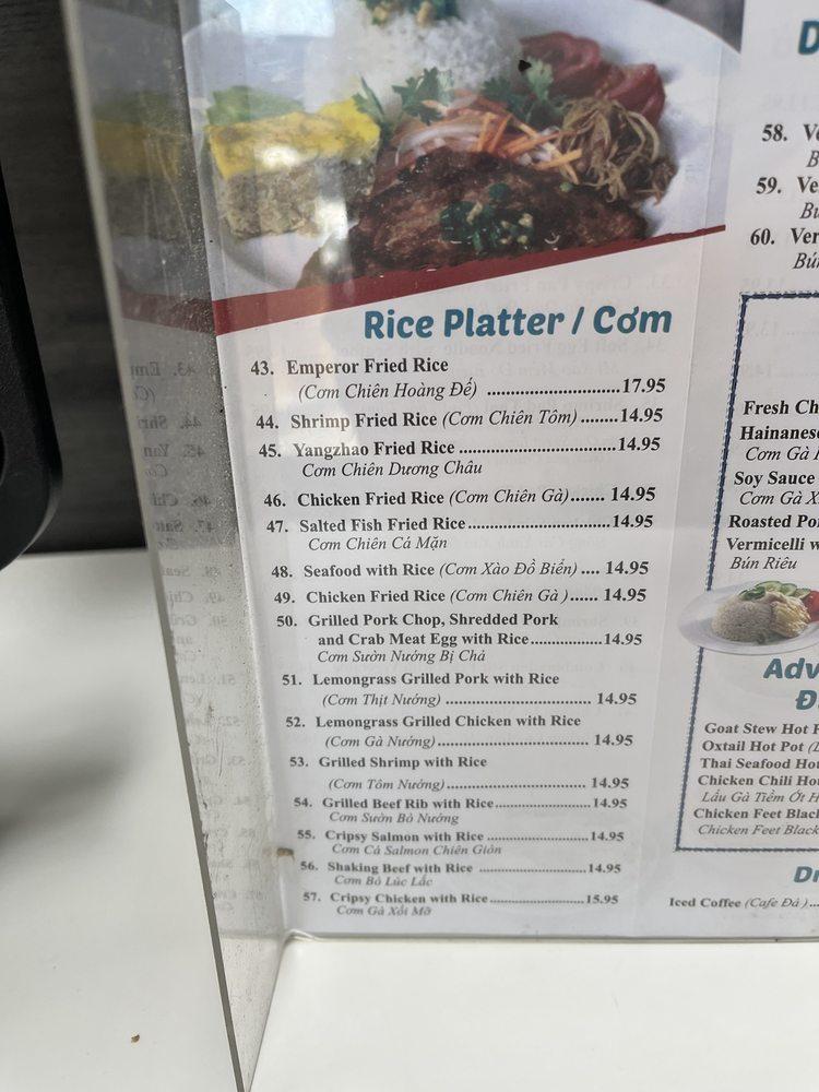 Menu at Pho Viet restaurant, Brick