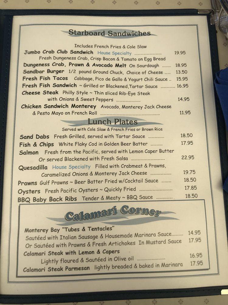 Menu at Sandbar & Grill, Monterey