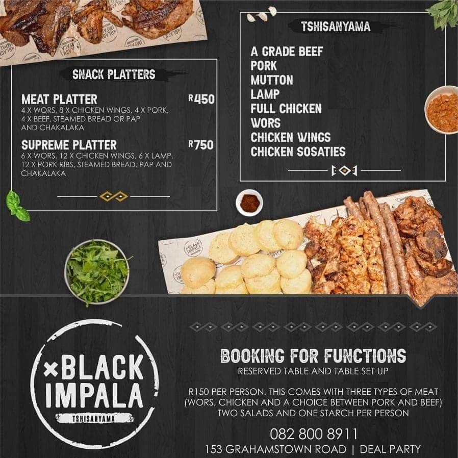 Menu At Black Impala Tshisanyama Pub Bar Port Elizabeth   R028 Black Impala Tshisanyama Menu 2020 08 