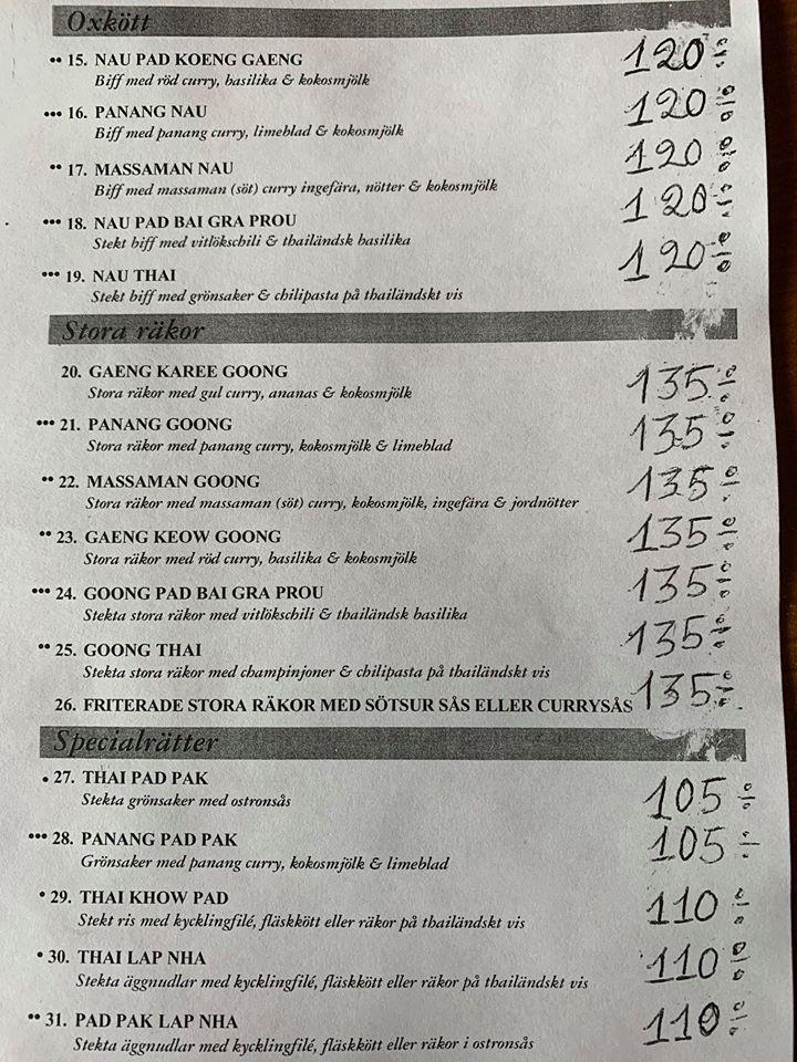 Carta de Chili Thai Restaurant, Gislaved