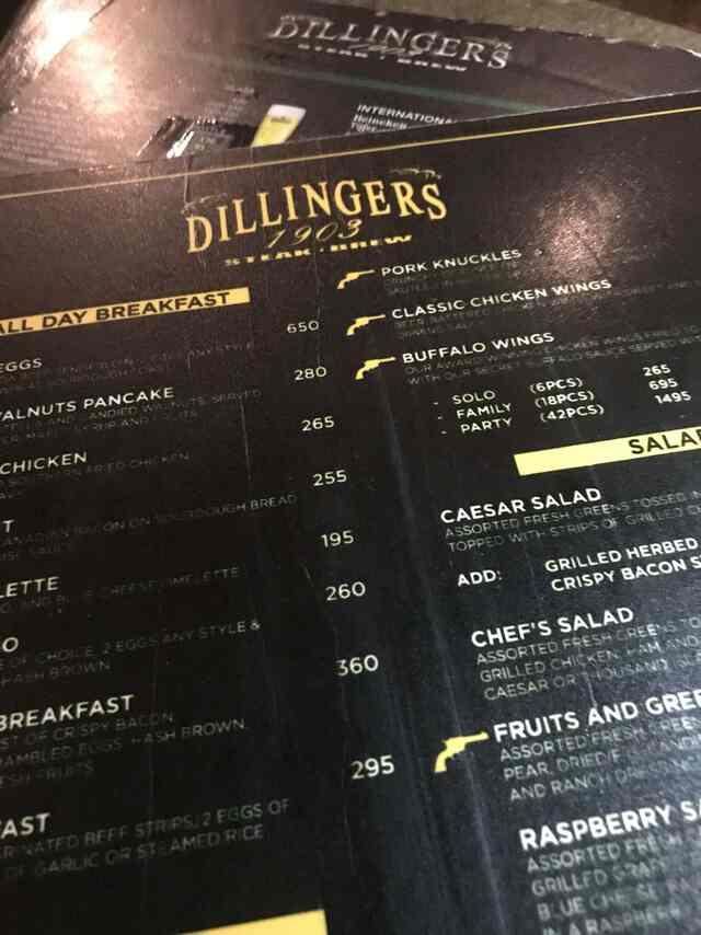 Menu at Dillingers 1903 Steak and Brew pub & bar, Makati