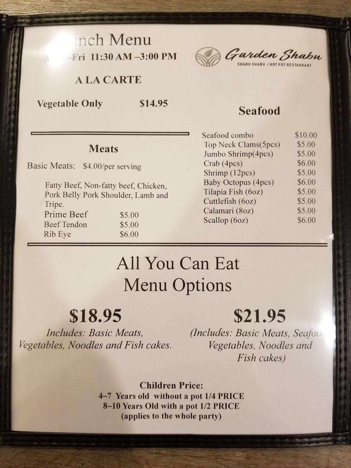 Menu at Garden Shabu/Hot Pot & Grill steakhouse, Little Ferry