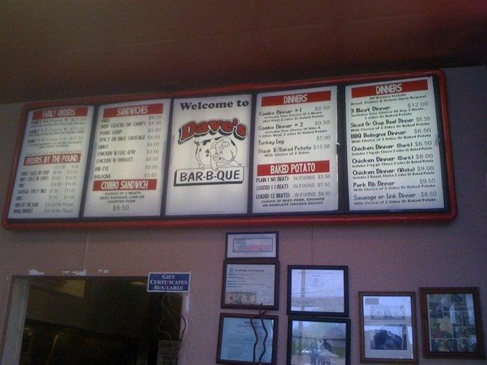 Menu At Dave's BBQ, Dallas