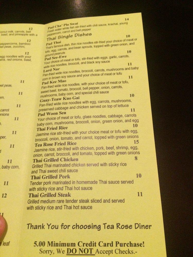 Carta del restaurante Tea Rose Diner, Murray