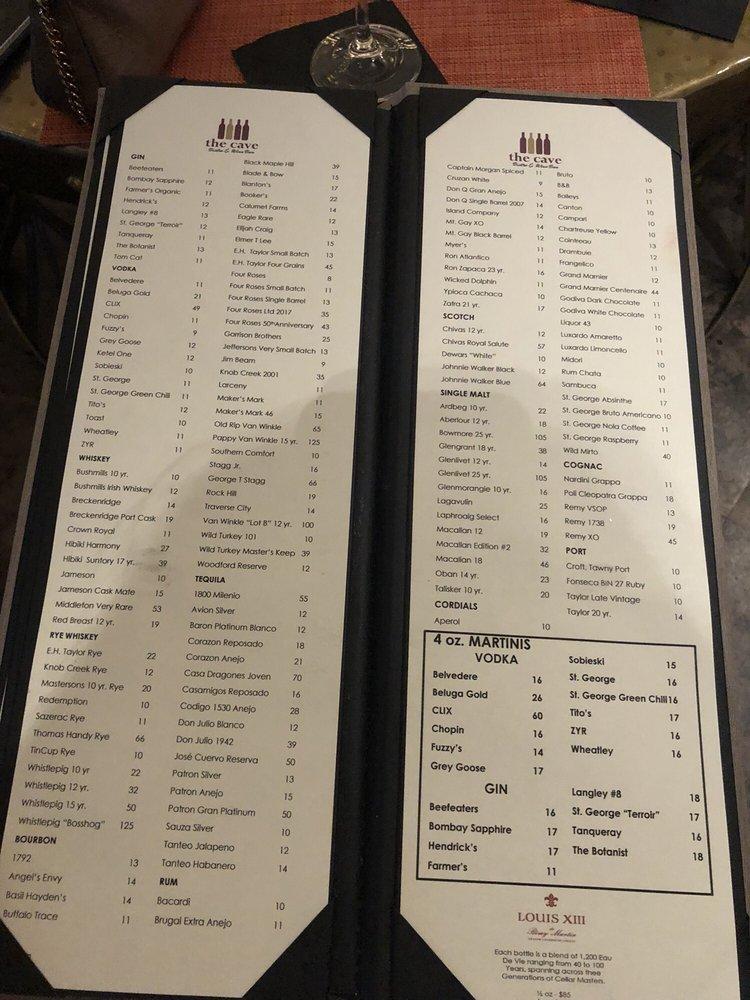 Menu at The Cave Bistro & Wine Bar, Naples, Vanderbilt Beach Rd 602