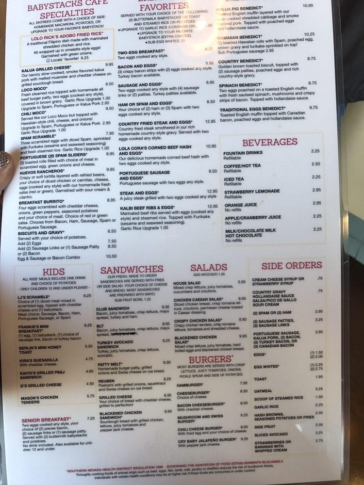 Menu at BabyStacks cafe, Las Vegas, N Buffalo Dr #145