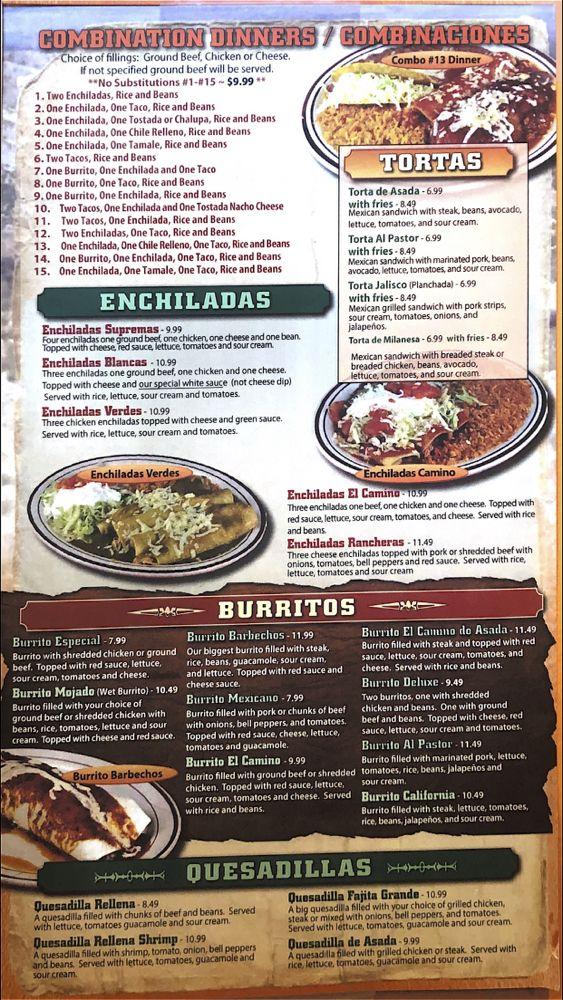 Menu at El Camino Real restaurant, Three Rivers