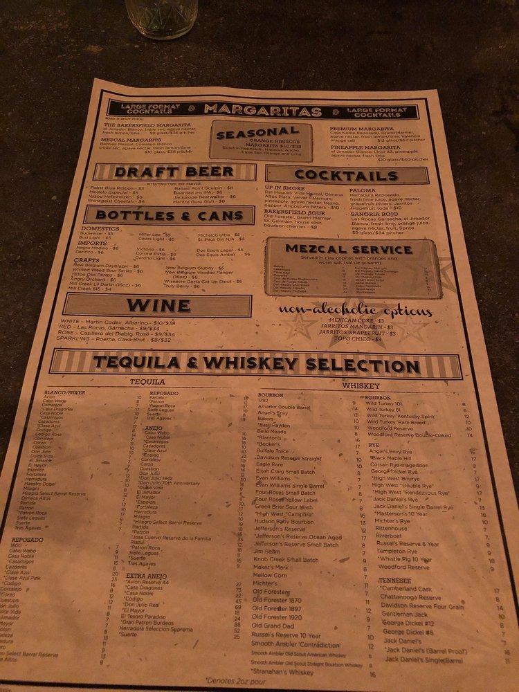 Menu at Bakersfield Nashville pub & bar, Nashville
