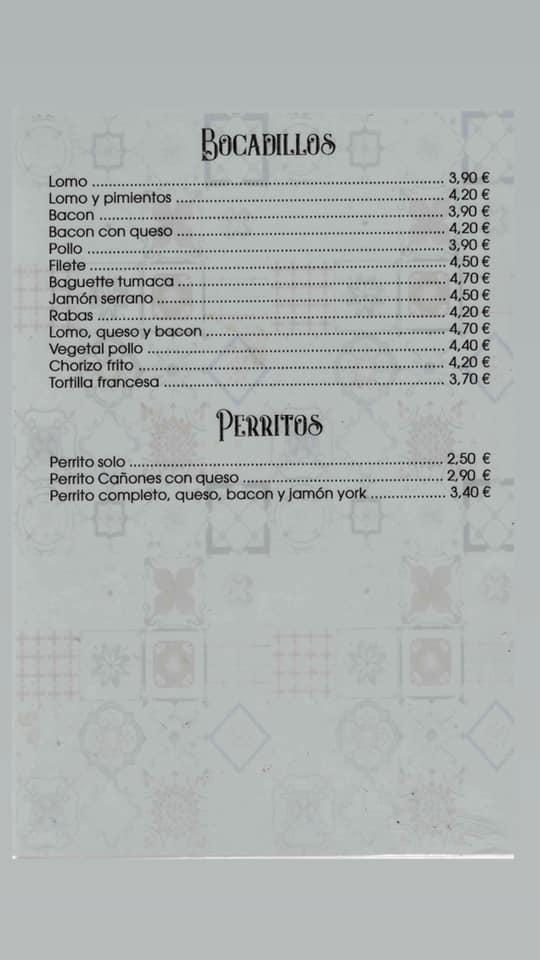 Carta de Bar Y Restaurante Los Cañones, La Cavada