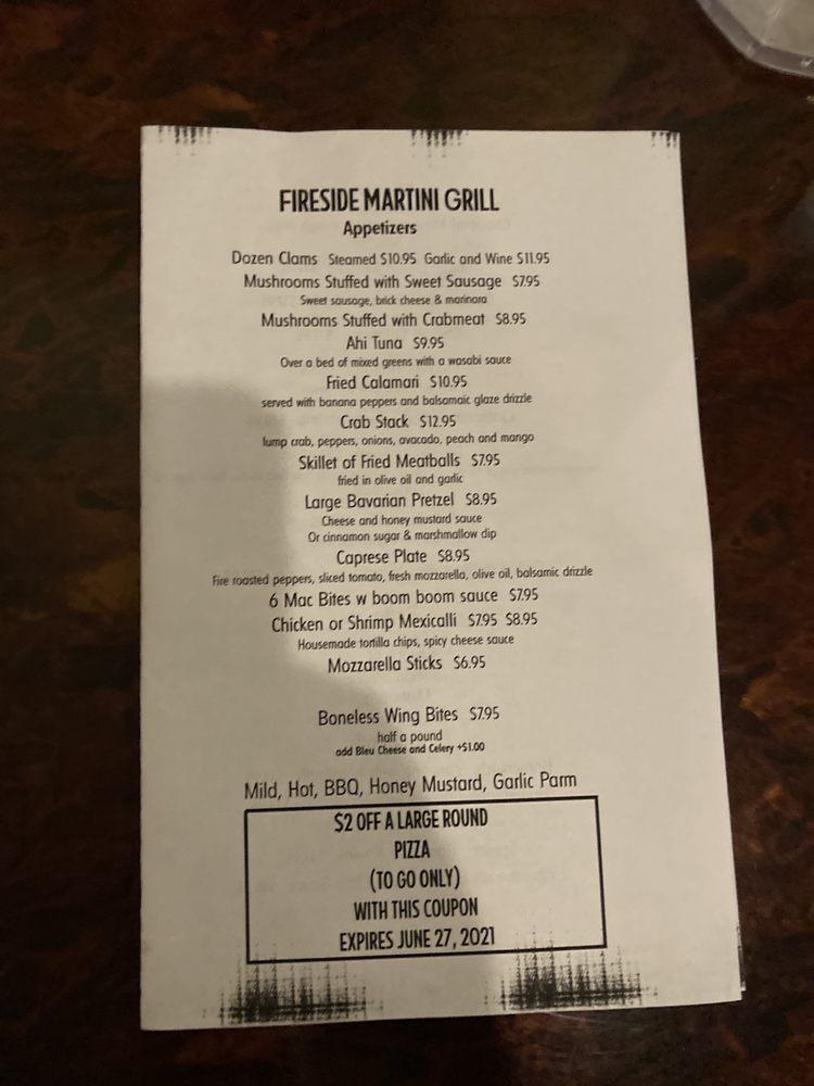 Menu at The Fireside Martini Grill, Inc. pizzeria, Dunmore
