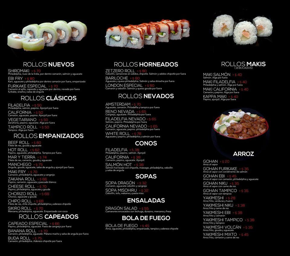 Menu at Dragon sushi galerias restaurant, Aguascalientes