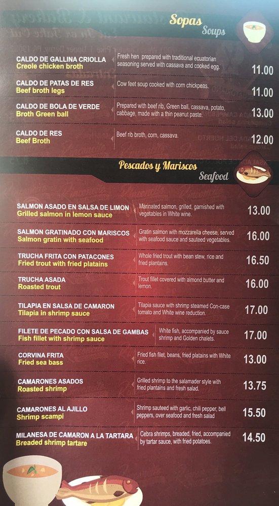 Menu at El Rinconcito Restaurant Ecuatoriano & Bakery, Upper Darby